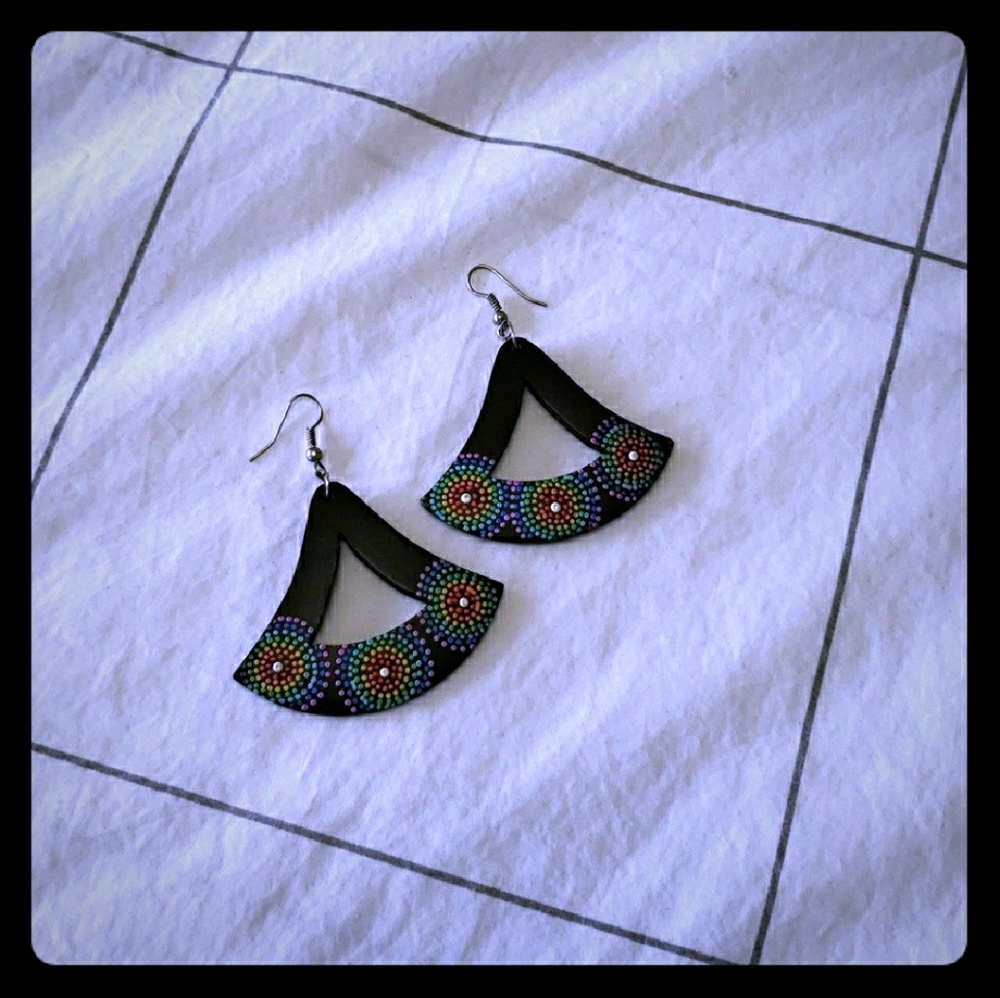 Carved wood fan earrings